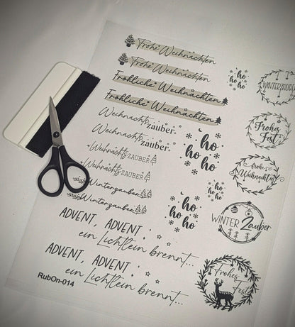 RubOn Sticker / Weihnachten Sprüche / A4 Bogen / Randlos /Abreibebilder / DIY Sticker für z.B. Glas Holz