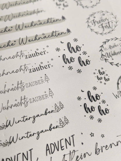 RubOn Sticker / Weihnachten Sprüche / A4 Bogen / Randlos /Abreibebilder / DIY Sticker für z.B. Glas Holz