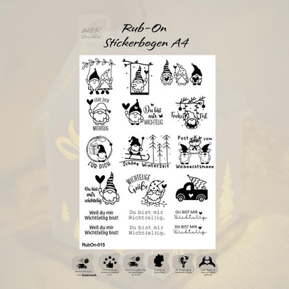 RubOn Sticker / Wichtel / A4 Bogen / Randlos /Abreibebilder / DIY Sticker für z.B. Glas Holz