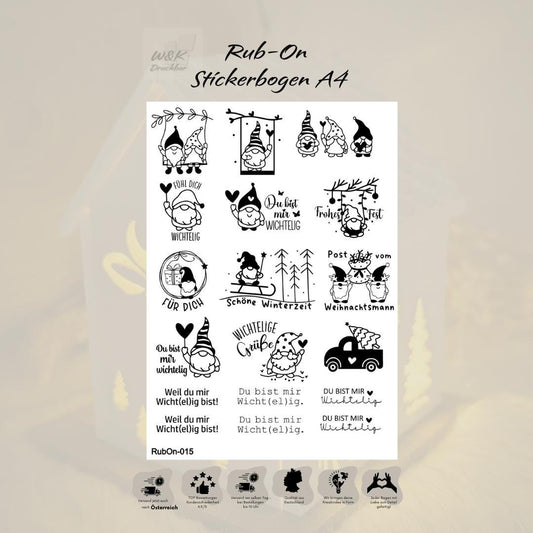 RubOn Sticker / Wichtel / A4 Bogen / Randlos /Abreibebilder / DIY Sticker für z.B. Glas Holz