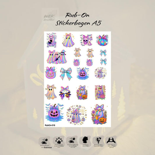 RubOn Sticker / Halloween Shiny / A4 Bogen / Randlos /Abreibebilder / DIY Sticker für z.B. Glas Holz