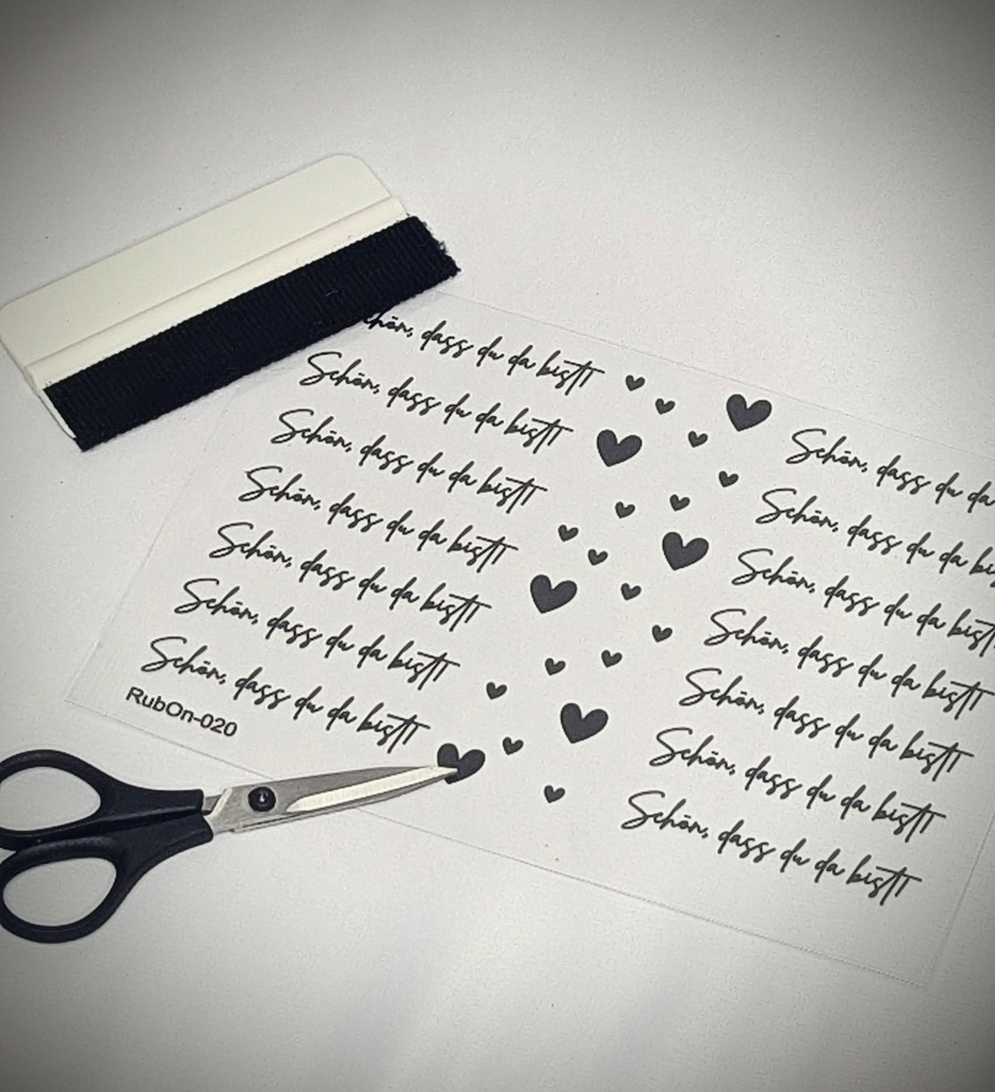 RubOn Sticker / Fröhliche Schön, dass du da bist! / A5 Bogen / Randlos /Abreibebilder / DIY Sticker für z.B. Glas Holz