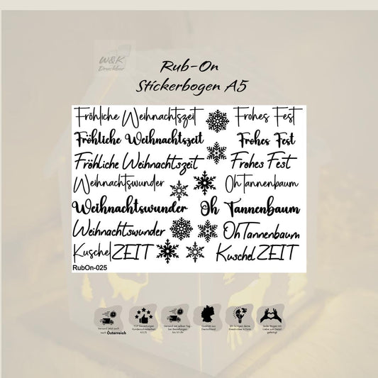 RubOn Sticker / Sprüche zu Weihnachten/ A5 Bogen / Randlos /Abreibebilder / DIY Sticker für z.B. Glas Holz