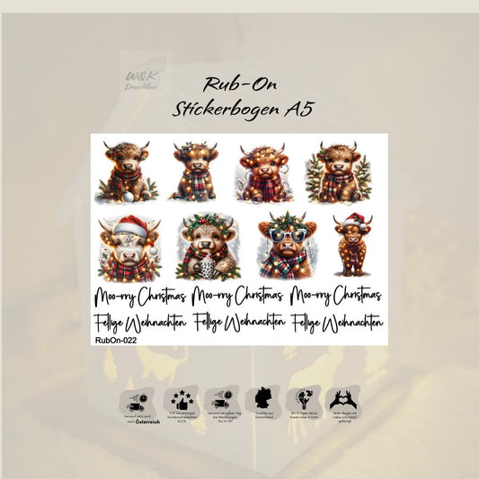 RubOn Sticker / Fellige Weihnachten/ A5 Bogen / Randlos /Abreibebilder / DIY Sticker für z.B. Glas Holz