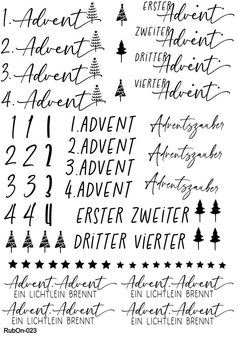 RubOn Sticker / Advent / A4 Bogen / Randlos /Abreibebilder / DIY Sticker für z.B. Glas Holz