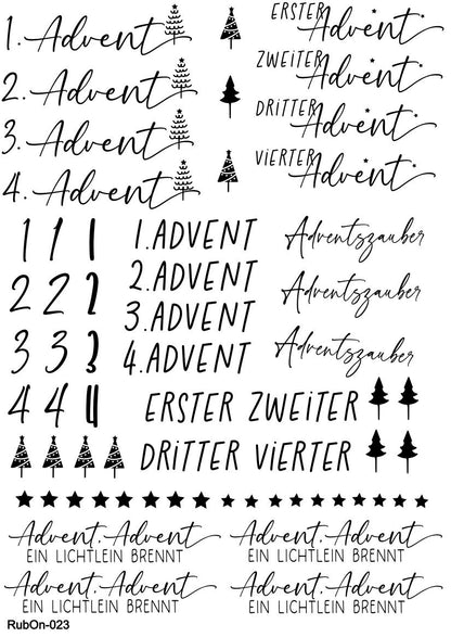RubOn Sticker / Advent / A4 Bogen / Randlos /Abreibebilder / DIY Sticker für z.B. Glas Holz