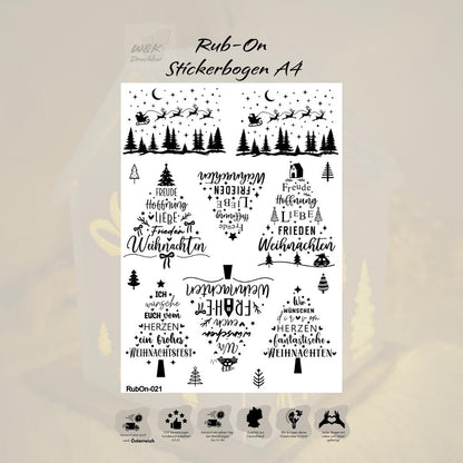 RubOn Sticker / Weihnachtsbäume / A4 Bogen / Randlos /Abreibebilder / DIY Sticker für z.B. Glas Holz