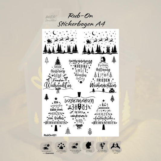 RubOn Sticker / Weihnachtsbäume / A4 Bogen / Randlos /Abreibebilder / DIY Sticker für z.B. Glas Holz