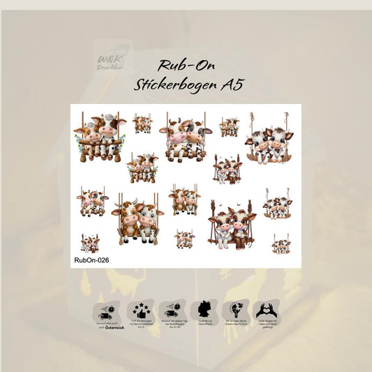 RubOn Sticker / Couple Cow/ A5 Bogen / Randlos /Abreibebilder / DIY Sticker für z.B. Glas Holz