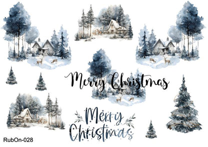 RubOn Sticker / Winterlandschaft/ A5 Bogen / Randlos /Abreibebilder / DIY Sticker für z.B. Glas Holz