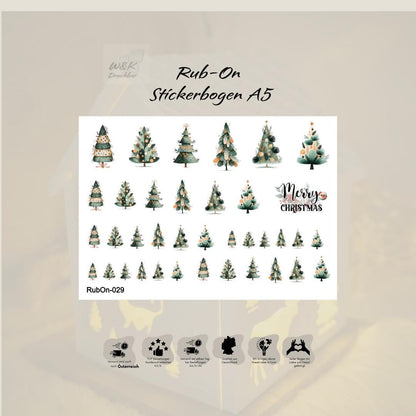 RubOn Sticker / Boho Tannenbäume / A5 Bogen / Randlos /Abreibebilder / DIY Sticker für z.B. Glas Holz