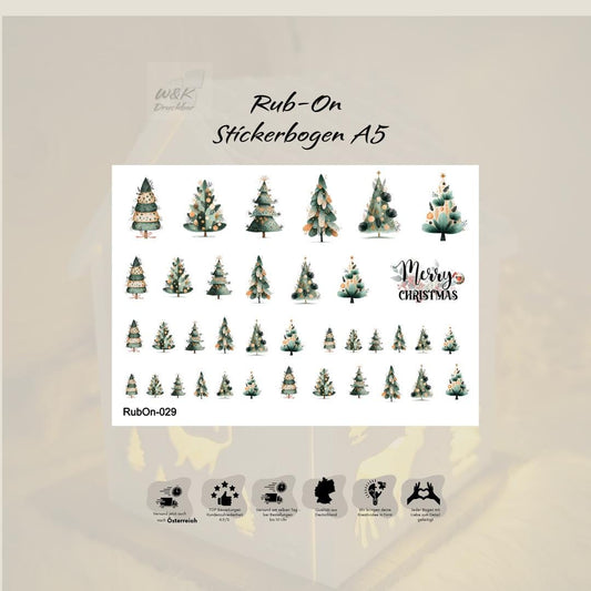RubOn Sticker / Boho Tannenbäume / A5 Bogen / Randlos /Abreibebilder / DIY Sticker für z.B. Glas Holz