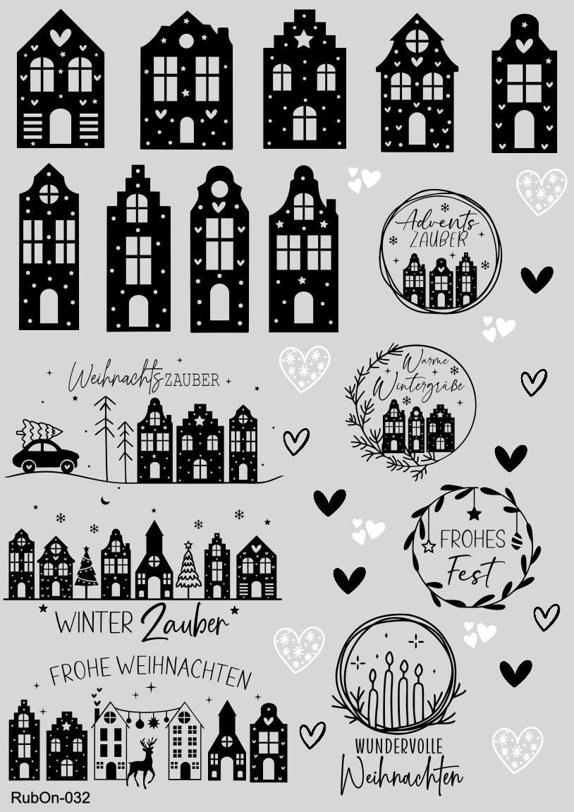 RubOn Sticker / Weihnachtliche Grachtenhäuser / A4 Bogen / Randlos /Abreibebilder / DIY Sticker für z.B. Glas Holz