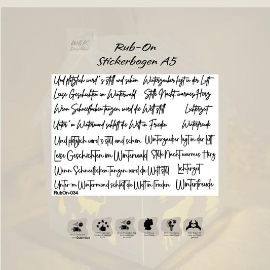 RubOn Sticker / Sprüche für Klötzchen / A5 Bogen / Randlos /Abreibebilder / DIY Sticker für z.B. Glas Holz