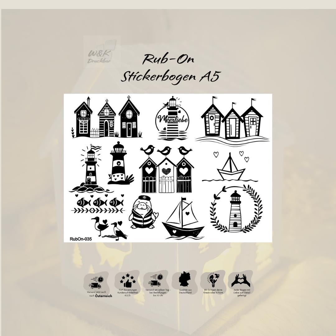 RubOn Sticker / Maritim / A5 Bogen / Randlos / Abreibebilder / DIY Sticker für z.B. Glas Holz