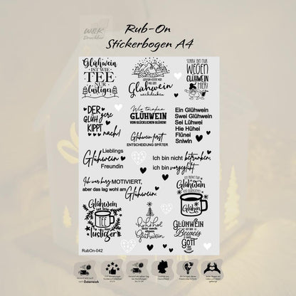 RubOn Sticker / Glühwein / A4 Bogen / Randlos /Abreibebilder / DIY Sticker für z.B. Glas Holz