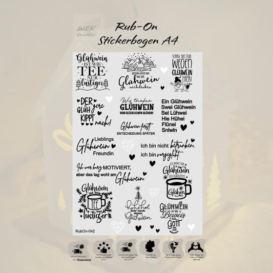 RubOn Sticker / Glühwein / A4 Bogen / Randlos /Abreibebilder / DIY Sticker für z.B. Glas Holz
