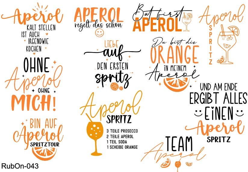 RubOn Sticker / Aperol / A5 Bogen / Randlos /Abreibebilder / DIY Sticker für z.B. Glas Holz