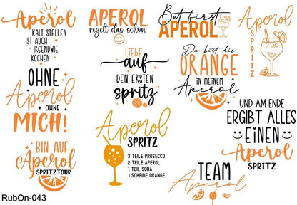 RubOn Sticker / Aperol / A5 Bogen / Randlos /Abreibebilder / DIY Sticker für z.B. Glas Holz