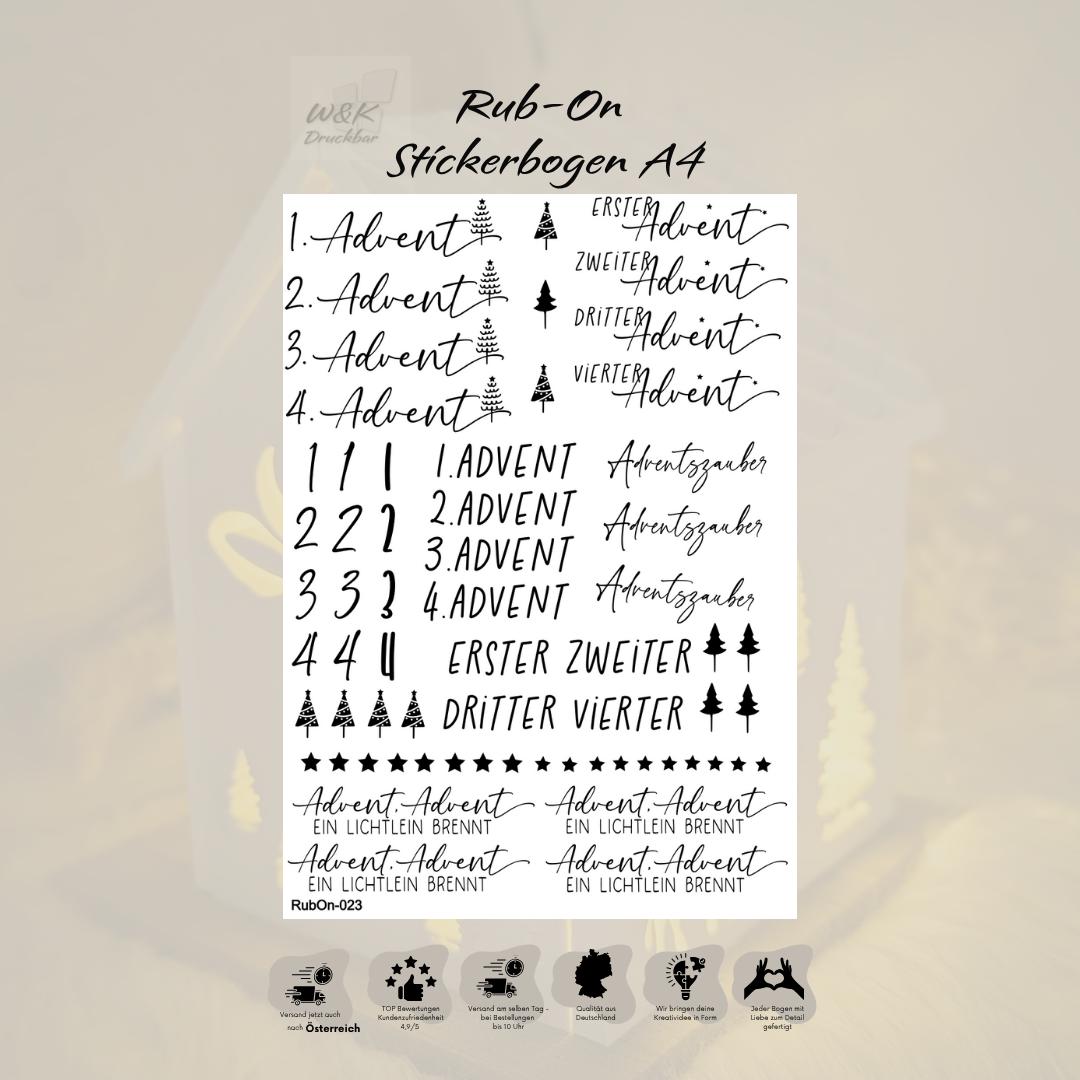 RubOn Sticker / Advent / A4 Bogen / Randlos /Abreibebilder / DIY Sticker für z.B. Glas Holz