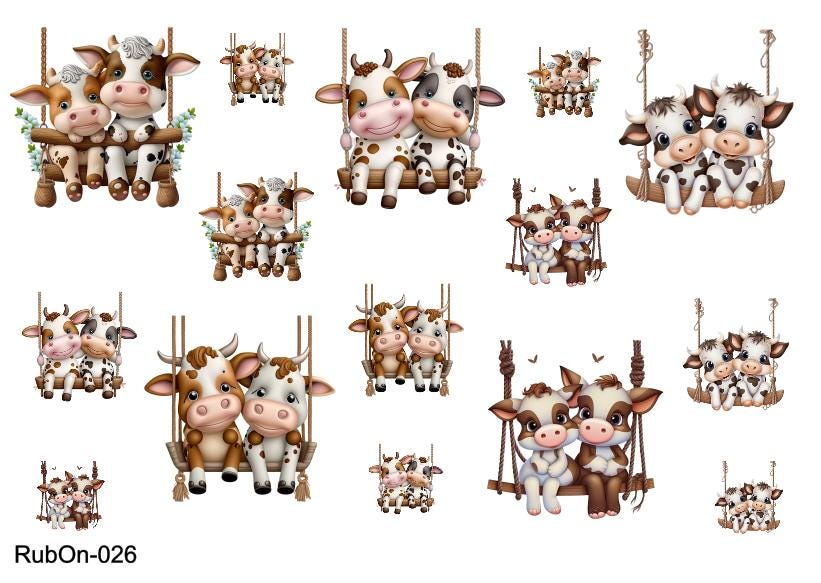 RubOn Sticker / Couple Cow/ A5 Bogen / Randlos /Abreibebilder / DIY Sticker für z.B. Glas Holz