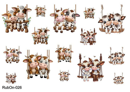 RubOn Sticker / Couple Cow/ A5 Bogen / Randlos /Abreibebilder / DIY Sticker für z.B. Glas Holz
