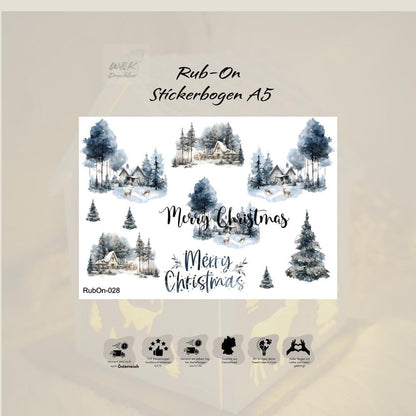 RubOn Sticker / Winterlandschaft/ A5 Bogen / Randlos /Abreibebilder / DIY Sticker für z.B. Glas Holz