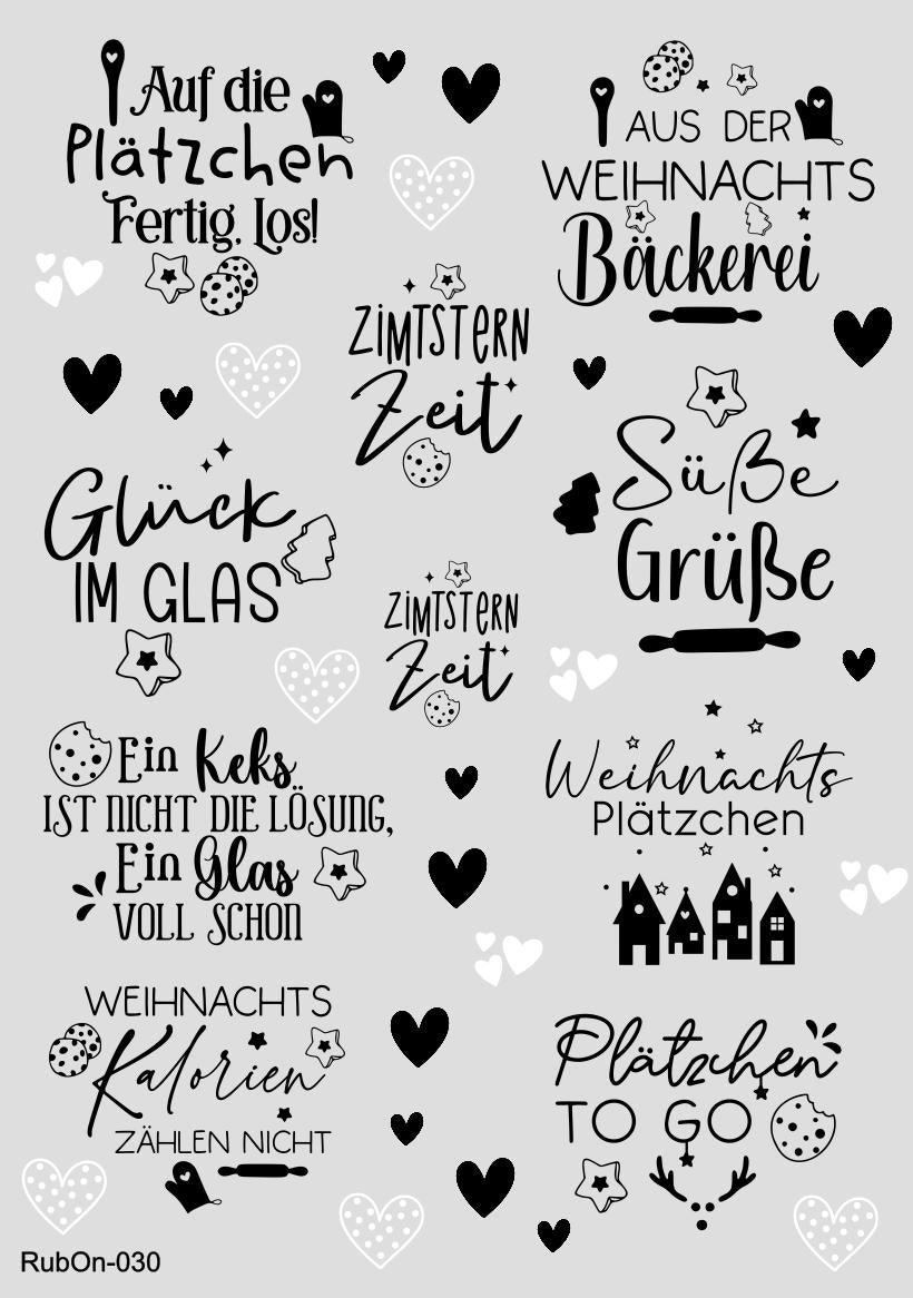 RubOn Sticker / Plätzchen / A4 Bogen / Randlos /Abreibebilder / DIY Sticker für z.B. Glas Holz