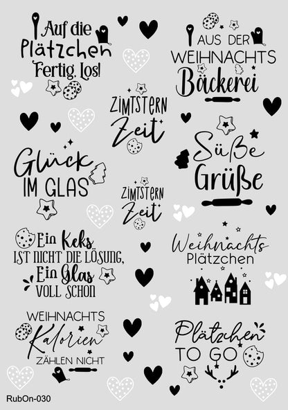 RubOn Sticker / Plätzchen / A4 Bogen / Randlos /Abreibebilder / DIY Sticker für z.B. Glas Holz