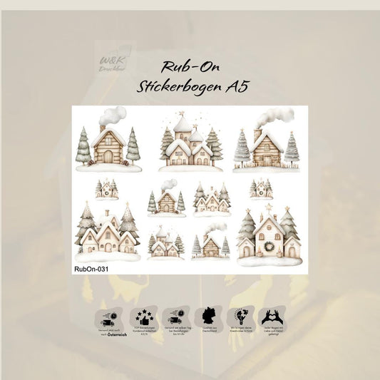 RubOn Sticker / Nordischer Winter/ A5 Bogen / Randlos /Abreibebilder / DIY Sticker für z.B. Glas Holz