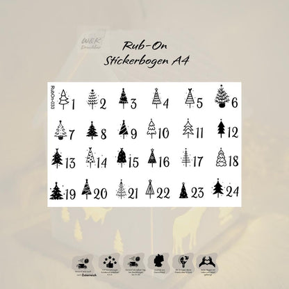 RubOn Sticker / Adventskalender / A4 Bogen / Randlos /Abreibebilder / DIY Sticker für z.B. Glas Holz