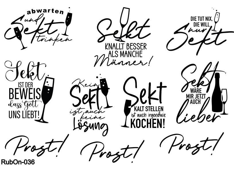 RubOn Sticker / Sekt / A5 Bogen / Randlos / Abreibebilder / DIY Sticker für z.B. Glas Holz