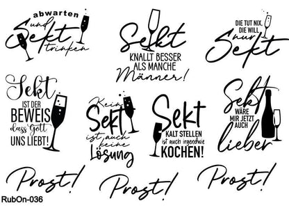 RubOn Sticker / Sekt / A5 Bogen / Randlos / Abreibebilder / DIY Sticker für z.B. Glas Holz