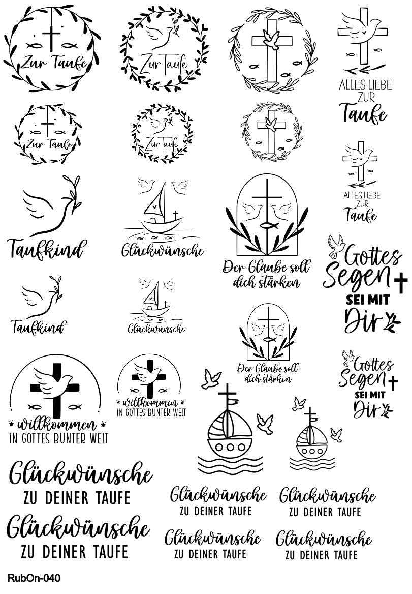RubOn Sticker / Taufe / A4 Bogen / Randlos /Abreibebilder / DIY Sticker für z.B. Glas Holz