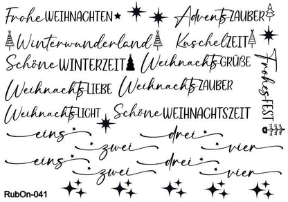 RubOn Sticker / Sprüche Weihnachten / A5 Bogen / Randlos / Abreibebilder / DIY Sticker für z.B. Glas Holz