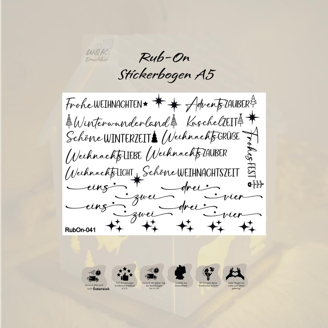 RubOn Sticker / Sprüche Weihnachten / A5 Bogen / Randlos / Abreibebilder / DIY Sticker für z.B. Glas Holz