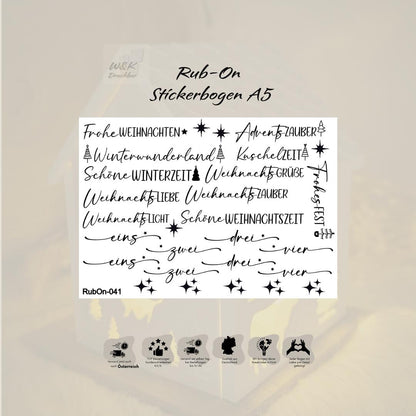 RubOn Sticker / Sprüche Weihnachten / A5 Bogen / Randlos / Abreibebilder / DIY Sticker für z.B. Glas Holz