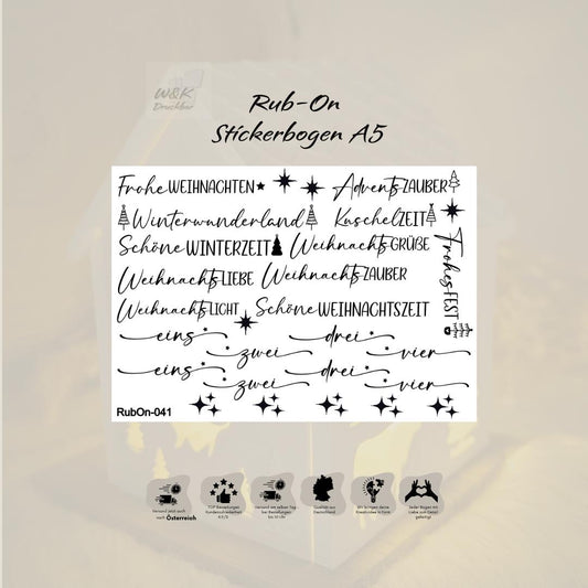 RubOn Sticker / Sprüche Weihnachten / A5 Bogen / Randlos / Abreibebilder / DIY Sticker für z.B. Glas Holz