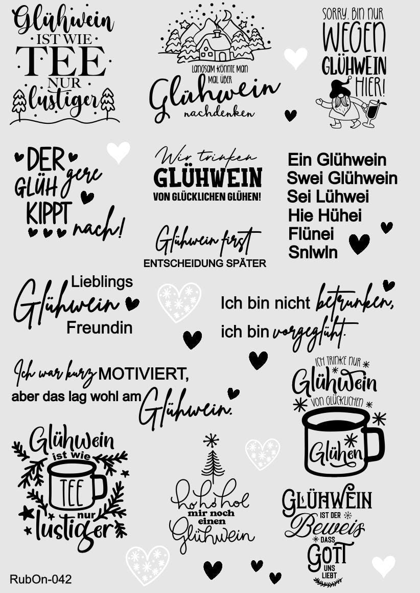 RubOn Sticker / Glühwein / A4 Bogen / Randlos /Abreibebilder / DIY Sticker für z.B. Glas Holz