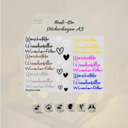 RubOn Sticker / Wunscherfüller / A5 Bogen / Randlos /Abreibebilder / DIY Sticker für z.B. Glas Holz