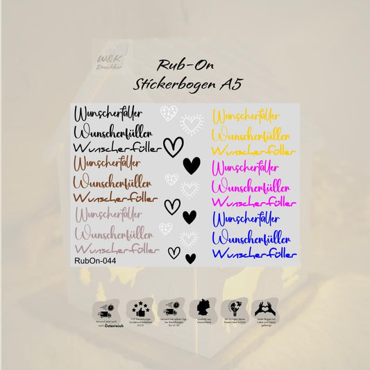 RubOn Sticker / Wunscherfüller / A5 Bogen / Randlos /Abreibebilder / DIY Sticker für z.B. Glas Holz