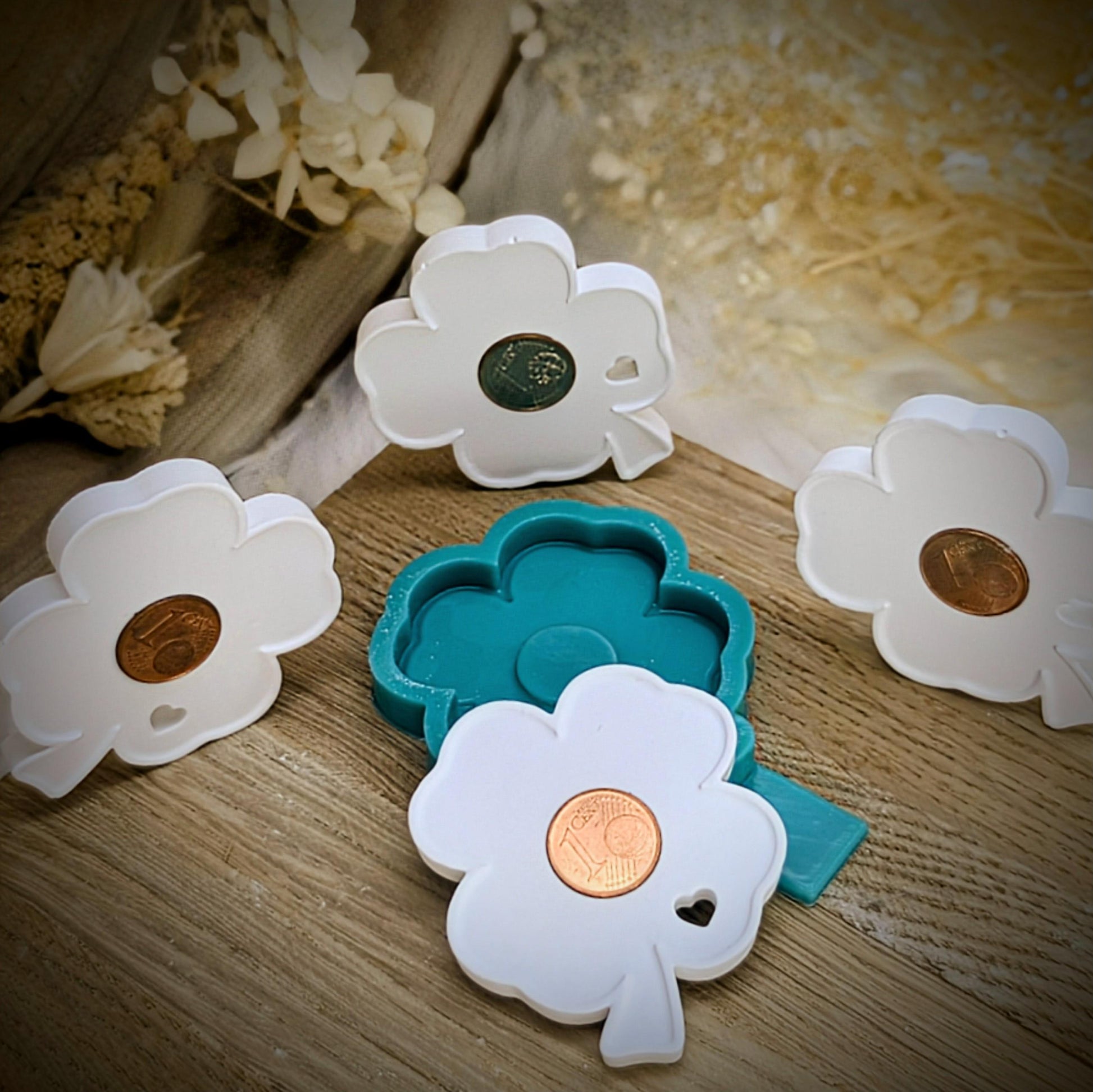 Silikonform Glücksbringer / Glücksschwein / Glücksklee / kleines Glücksduo / Geldgeschenk / Verpackungsidee / Raysin / Silikonform