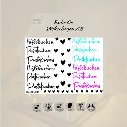 RubOn Sticker / Pustekuchen / A5 Bogen / Randlos /Abreibebilder / DIY Sticker für z.B. Glas Holz