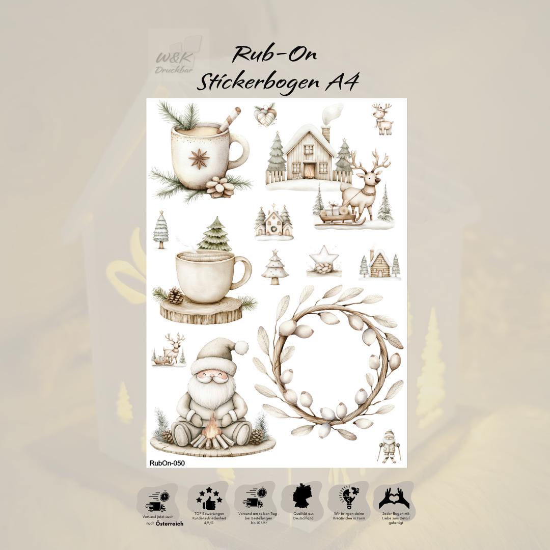 RubOn Sticker / Nordisch / A4 Bogen / Randlos /Abreibebilder / DIY Sticker für z.B. Glas Holz