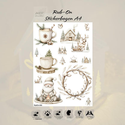 RubOn Sticker / Nordisch / A4 Bogen / Randlos /Abreibebilder / DIY Sticker für z.B. Glas Holz