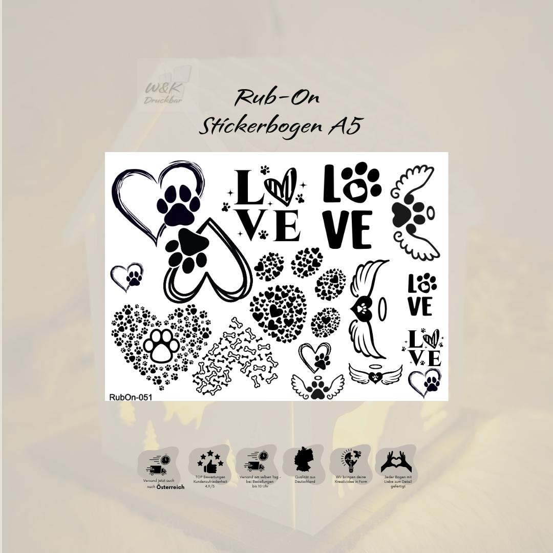 RubOn Sticker / Pfote / A5 Bogen / Randlos / Abreibebilder / DIY Sticker für z.B. Glas Holz