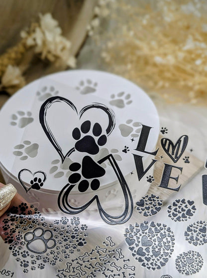 RubOn Sticker / Pfote / A5 Bogen / Randlos / Abreibebilder / DIY Sticker für z.B. Glas Holz