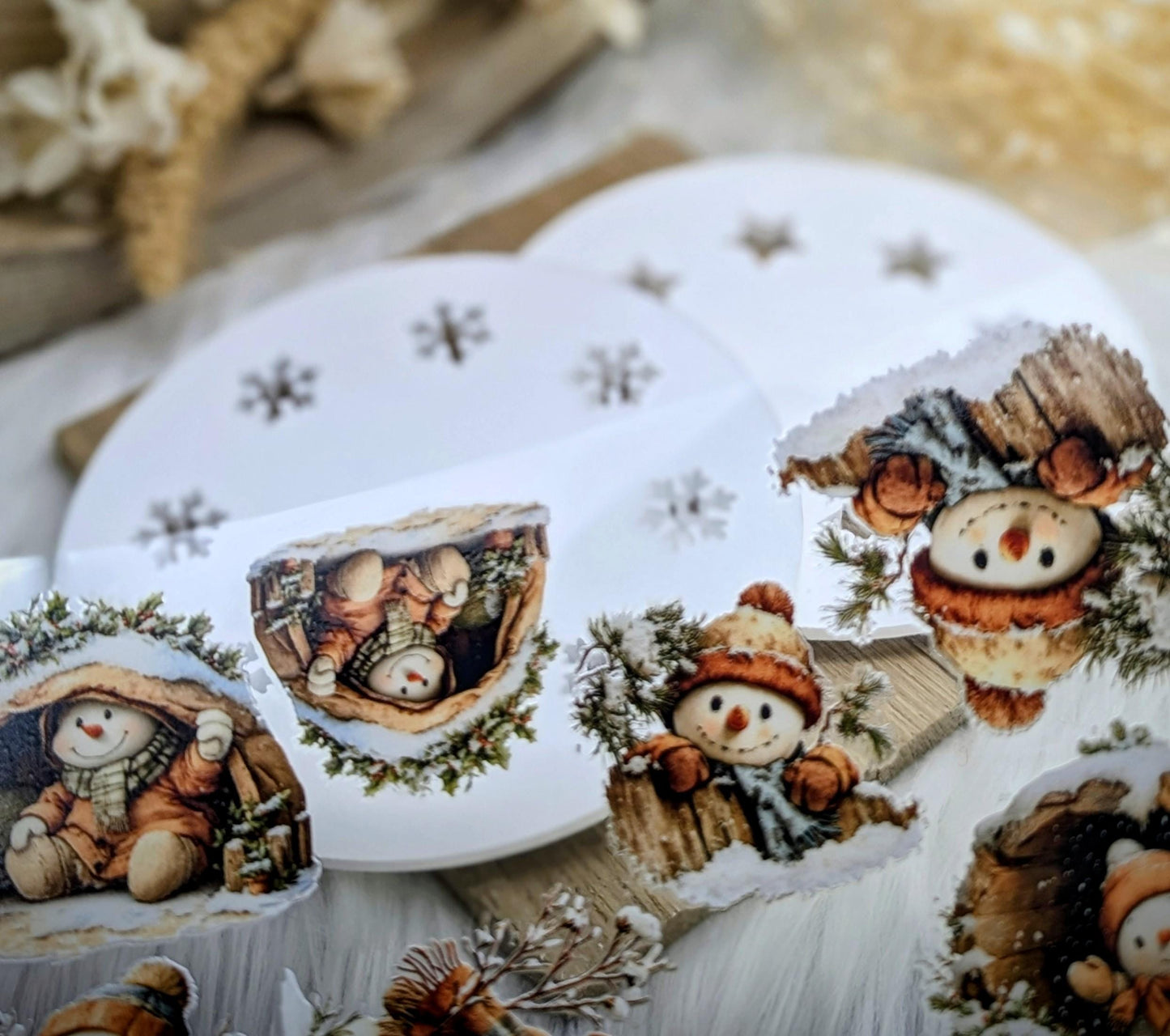 RubOn Sticker / Schneemänner #2 / A4 Bogen / Randlos /Abreibebilder / DIY Sticker für z.B. Glas Holz