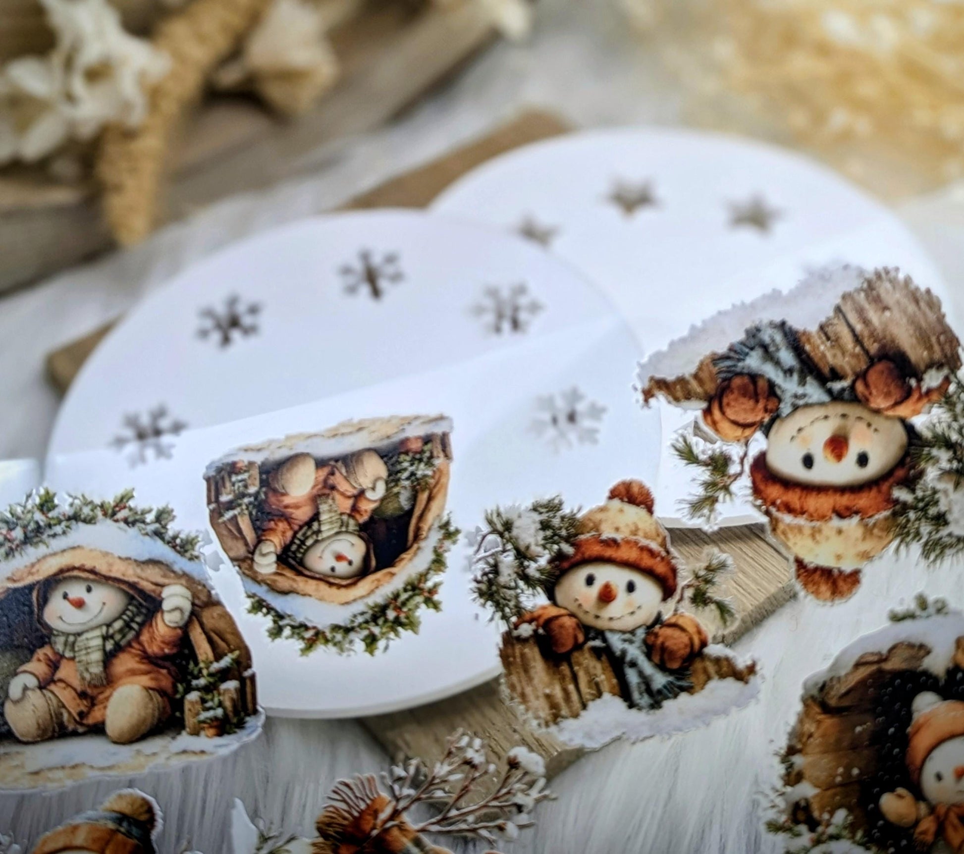 RubOn Sticker / Schneemänner #2 / A4 Bogen / Randlos /Abreibebilder / DIY Sticker für z.B. Glas Holz