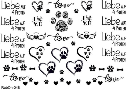 RubOn Sticker / Liebe auf 4 Pfoten / A5 Bogen / Randlos /Abreibebilder / DIY Sticker für z.B. Glas Holz